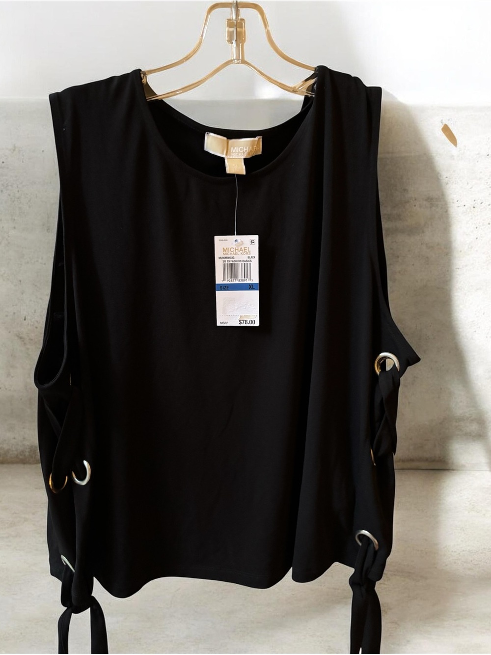 Michael Kors Black Sleeveless Tank with Grommet Tie Details